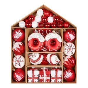 Festive Red and White Holiday Ornament Set 49 Pieces NWT